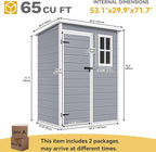 DWVO 5x3 FT Outdoor Storage Shed with Reinforced Floor, All-Weather Resin Storage Shed with Lockable Door & Window, Waterproof Plastic Tool Storage for Garden, Backyard, Patio, Lawn
