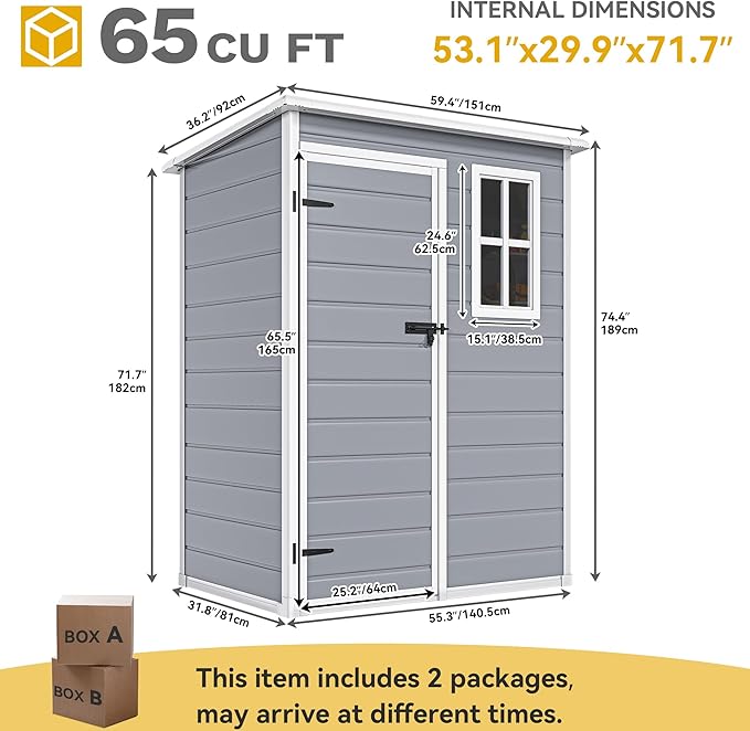 DWVO 5x3 FT Outdoor Storage Shed with Reinforced Floor, All-Weather Resin Storage Shed with Lockable Door & Window, Waterproof Plastic Tool Storage for Garden, Backyard, Patio, Lawn
