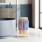Freestanding Towel Rack for Bathroom 2 Tier Small Metal Hand Towel Holder Stand Towel Bar Towel Drying Rack Floor for Bedroom Laundry Room, White