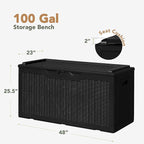 Flamaker Deck Box with Cushion 98 Gallon Waterproof Resin Storage Box with Air Rod Indoor Outdoor Lockable Storage Bench for Patio Furniture, Tools, Pool Accessories (Black)