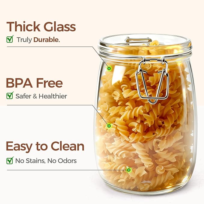 ComSaf 3-Pack 34oz Round Glass Apothecary Jars with Lids, Farmhouse Kitchen Decor for Countertop Display, Airtight Canisters for Cookies, Candy & Coffee, Classic Food Storage Containers