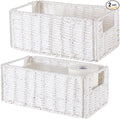 Vagusicc Wicker Storage Basket, Set of 2 Hand-Woven Paper Rope Wicker Basket, Small Storage Baskets for Organizing Toilet Paper Basket, Foldable Large Cube Storage Organizer Bins for Shelves (White)