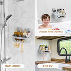LEVERLOC Shower Caddy Suction Cup 2 Pack, Shower Organizer Removable Bathroom Shelf, Storage for Inside Shower Powerful Suction Max Hold 22lbs Waterproof Holder, Gray