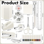 Marspark 12 Pcs Beige Office Supplies Desk Accessories Set Pen Holder Tape Dispenser Stapler Staple Remover Staples Tape Ruler Scissor Pen Sticky Note Index Tab Clips Set for School Office Home
