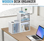 5-Tier Wood Desk Organizer, Paper Tray Organizer for Desk with Adjustable Storage Shelves, Desktop File Organization Paper Sorter Mail Holder for Office Home Classroom, White