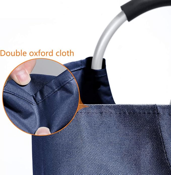 Mziart 90L Large Collapsible Laundry Hamper Laundry Basket with Alloy Handles for College, Camping and Home, Heavy Duty and Durable Thicken Foldable Clothes Storage Washing Bag (Dark Blue)