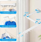 Clothes Drying Rack Wall Mounted, Retractable Collapsible(Tri-Fold) Space Saver, White with 18 Hooks for Laundry Room Organization Apartment Balcony Bathroom