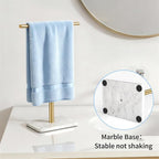 Hand Towel Holder, T-Shape Gold Hand Towel Stand for Bathroom, Towel Rack with Stainless Steel for Kitchen Vanity Countertop, Marble Base Adjustable 9.06inch -17.68inch
