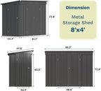 Patiowell 8x4 FT Outdoor Storage Shed, Metal Tool Sheds with 3 Doors, Black