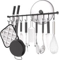 Wall Mounted Utensil Holder, Stainless Steel 20 inch Hook Bar Utensils with 10 Pcs Noiseless Sliding Hooks, Spoon Rack Hanger Bar Tool Organizer for Kitchen. (Black)
