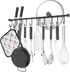 Wall Mounted Utensil Holder, Stainless Steel 20 inch Hook Bar Utensils with 10 Pcs Noiseless Sliding Hooks, Spoon Rack Hanger Bar Tool Organizer for Kitchen. (Black)