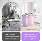 2Pack 125L Extra Large Laundry Baskets, Collapsible Laundry Hamper with Soft Handles, Dirty Clothes Basket in 600D Oxford Fabric, Sturdy Clothes Hampers for Travel, Family, Purple + Pink