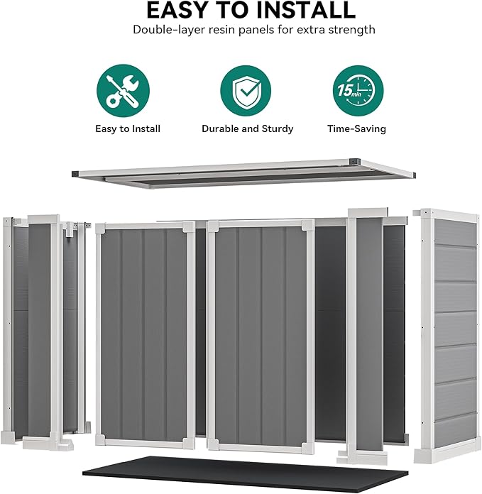 DWVO 41 Cu.ft Outdoor Storage Shed, 4.7x2.5 FT Horizontal Resin Tool Shed with Hydraulic Gas Rod and 3 Locks for Garden, Trash Cans, All-Weather Outdoor Storage, Lockable, Gray