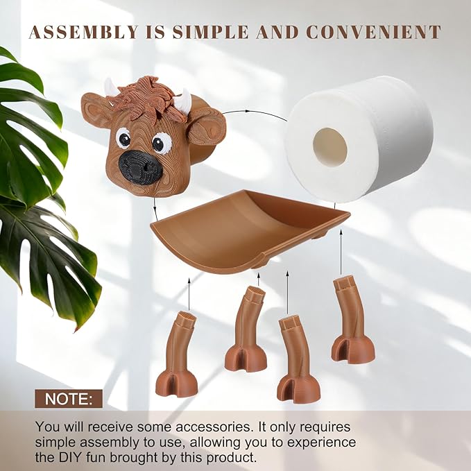Highland Cow Toilet Paper Holder Highland Cow Bathroom Decor 3D Printing Funny Cute Free Standing Toilets Storage for Bathroom Kitchen Bedroom Decor