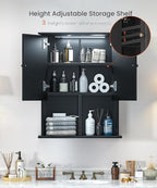 HAIOOU Bathroom Wall Cabinet with Motion Sensor LED Light, Wooden Medicine Cabinet Wall Mounted Cupboard, Over Toilet Storage Cabinet with Buffering Hinges and Adjustable Shelf - Black