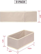 DIOMMELL 9 Pack Foldable Cloth Storage Box Closet Dresser Drawer Organizer Fabric Baskets Bins Containers Divider for Clothes Underwear Bras Socks Lingerie Clothing,Beige 090
