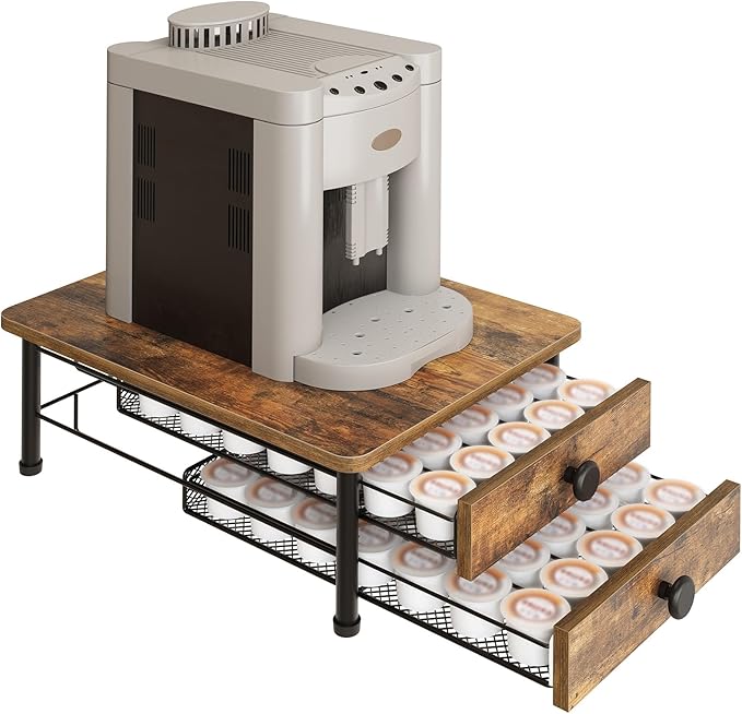 Coffee Pod Drawer Holder, 70 Capacity Coffee Capsule Storage Organizer, 2-Tier Coffee Pod Drawer for K Cup, for Home Kitchen, Rustic Brown KH28BR