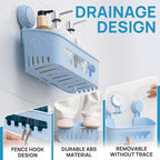 LEVERLOC Shower Caddy Suction Cup 2 Pack, Shower Organizer Removable Bathroom Shelf, Storage for Inside Shower Powerful Suction Max Hold 22lbs Waterproof Holder, Blue