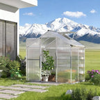 Aluminum Greenhouse with Polycarbonate Panels, Walk-in Garden Greenhouse for Outdoor Plant Growing, Durable Structure for Year-Round Gardening (Silver + Aluminum-2)