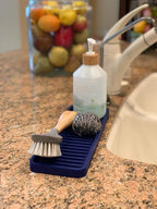 Happitasa Silicone Kitchen Sink Organizer Tray, Sponge Holder and Countertop Protector | Bathroom and Kitchen Soap Dish and Dispenser Tray (Black, 12"x4")