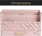 BLU MONACO | Pink Desk Organizers Wooden Mail Organizer with Drawer | Mail Sorter Organizer Countertop Gold Handle | Desk Organizers and Accessories Pink Office Storage