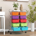 GOFLAME 10-Drawer Rolling Storage Cart, Art Craft Storage Organizer on Wheels, Multipurpose Movable Utility Cart for School, Office and Home, Multicolor
