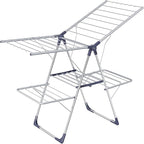 Clothes Drying Rack, Foldable 2-Level Laundry Drying Rack with Height-Adjustable Wings, for Clothing & Bedding, Free-Standing Space-Saving Rack, Indoor & Outdoor, 55.5"L × 22.8"W, Silver Blue