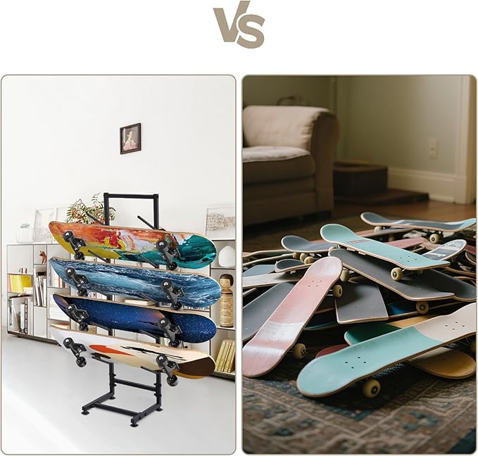 5 Tier Fr.eestanding Skateboard Rack Single-Sided Heavy Duty Skate Board Display Hanger Rack, hold 5 Storage Long.board Deck Organizer, for All-Mountain, Wide, Powder, back-country Skis (50x30x110cm)