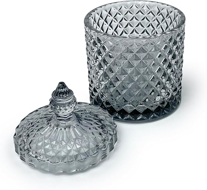 Colorful Glass Jar With Lid,Cute Candle Cup,Candy Dish,Candy Cookie Jars,Jewelry Box,Decorative Jar(Gray)