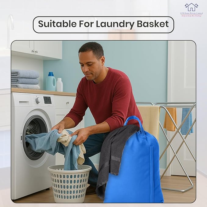 LFH Home Large Premium Cotton Canvas Laundry Bag with Drawstring and Handles Heavy Duty, Multi-Use, and Washable for Home, Travel, College or Storage 28x36 (Pack of 2)-Sky Blue