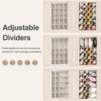 Shoe Organizer for Closet, Foldable Shoe Box with Adjustable Dividers and Clear Cover, Space Saving Shoe Storage Organizer Cabinet with Reinforced Handles, Fits 20 Pairs, Beige TP10Y