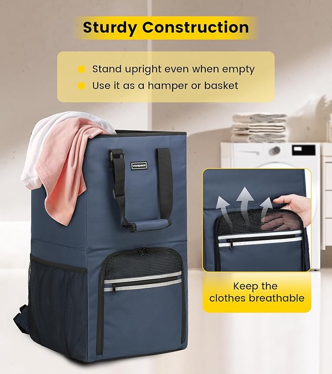 Vorspack Laundry Bag Backpack - Extra Large Laundry Bags with Shoulder Straps Heavy-duty 2 in 1 Laundry Hamper Basket for College Dorm Camp Laundromat Room Essentials - Blue