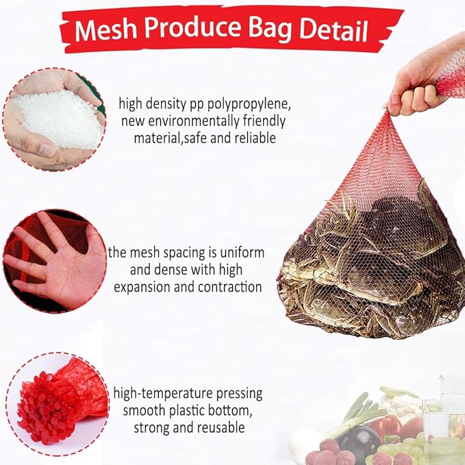 100PCS Reusable Mesh Nylon Netting, 20Inch Stretchable Mesh for Vegetables Onion Storage Fruits Seafood and Other Agricultural Products Red (100Pcs-red-20inch)