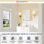 Keonjinn 16 x 24 Inch White Medicine Cabinet Mirror, Assembly Required, Modern Medicine Cabinets for Bathroom, Lightweight, Adjustable Shelves, HD Tempered Glass, Recessed or Surface Mount