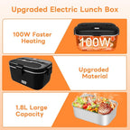DUPASU Electric Lunch Box Food Warmer: 100W Heated Lunch Box for Adults, 1.8L Portable Fast Heating Lunchbox Food Heater for Car, Truck, Work, Travel, Lonchera Elctrica Porttil 12/24V/110-230V (Black)