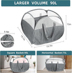 Collapsible Laundry Baskets, 90L Large Foldable Laundry Basket, Tear-proof Pop Up Hampers for Laundry, Dirty Clothes Laundry Hamper for Bedroom, Bathroom, Dorm, Laundry Room, Travel or Camping Grey