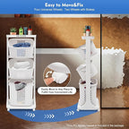 Laundry Hamper Basket Sorter, 3 Tier Laundry Sorter Cart with Heavy Duty Lockable Rolling Wheels, Wash Clothes Storage Basket Organizer Shelf Space Saving, for Bathrooms Bedrooms White