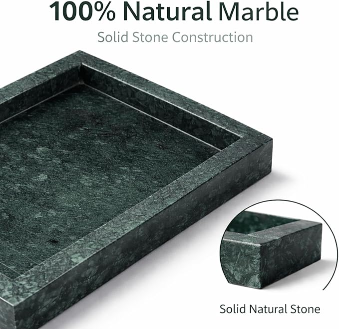 Natural Green Marble Tray for Bathroom | Kitchen | Vanity | Desktop, Stone Organizer for Coffee Table, Dresser, Nightstand, Candles, Soap, Towel, Plant, Jewelry (10" x 6"), Rectangular