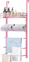 SWTYMIKI SWTYMIKI Over The Door Towel Racks for Bathroom - 5-Tier Wall Mounted Bathroom Towel Storage Organizer Holder with Metal Shelf, Pink