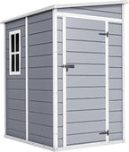 DWVO 5x4 FT Outdoor Storage Shed with Floor, All-Weather Resin Storage Shed with Lockable Door & Window, Waterproof Plastic Tool Storage for Garden, Backyard, Patio, Lawn, Gray