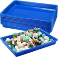 Maitys 15 Pcs Flat Plastic Trays 16.1 x 11.8'' Sensory Storage Tray Paper Stackable Classroom Bins for Office Home Organizer Arts and Crafts Supplies(Blue)