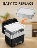 EAST OAK Stainless Steel Inner Container with Lid for Cordless Electric Lunch Box, 1.3L Meal Container for Portable Heated Lunch Box with Removable Tray Divider, Dishwasher Safe