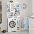 Vabches Over The Toilet Storage Cabinet, Farmhouse Storage Cabinet Over Toilet with Acrylic Doors，Home Space-Saving Toilet Rack, for Bathroom, Restroom, Laundry, White