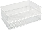 Annova Mesh Stackable Drawer Cabinet and Shelf Organizer Bins Storage Basket School Office Supply Holder Tray- Set of 2 (White, 6x9x2 Inch)