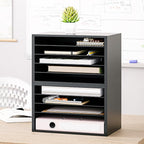 Ballucci 5 Tier Paper Organizer Letter Tray, Wood Desk File Organizer with Adjustable Shelves, Home Office School Letter/A4 Mail Sorter Magazine Holder - Black