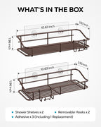 Nieifi Shower Caddy Shelf Storage Rack Adhesive Without Drilling Stainless Steel with Hooks for Washroom, Lavatory, Restroom, Toilet, Bathroom, Kitchen - 2 Pack Bronze