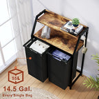 Laundry Hamper, Laundry Sorter 2 Section, Rolling Laundry Basket with Wheels, 2 Shelves, 2 × 14.5 Gal, Pull-Out and Removable Oxford Fabric Bags, for Laundry Room,Black and Rustic Brown