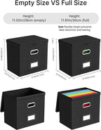 Oterri 2 Pack File Organizer Boxes with Lids, File Box with Mesh Pockets, Document Organizer Box for File Folders Letter Size, Zippers Filing Box for Home, Office, School (Black, Without Folders)
