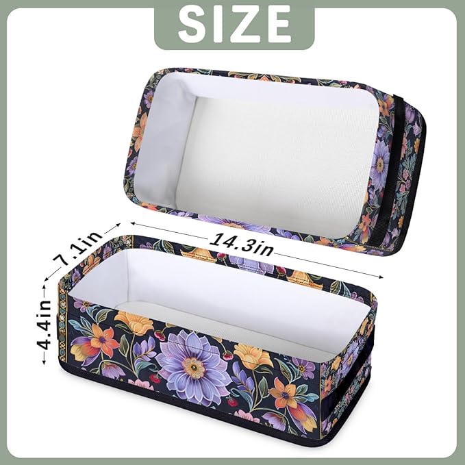 Bathroom Baskets for Organizing, Purple floral Foldable Storage Bins Toilet Paper Basket for Toilet Tank Top Fabric Storage Organizer for Shelves Closet Countertop（ Flower）