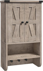 Bathroom Wall Cabinet, Farmhouse Medicine Cabinet with Adjustable Shelf, 3-Tier Wall-Mounted Storage Cabinet with 3 Hooks and Open Shelf, for Bathroom, Living Room, Kitchen, Greige